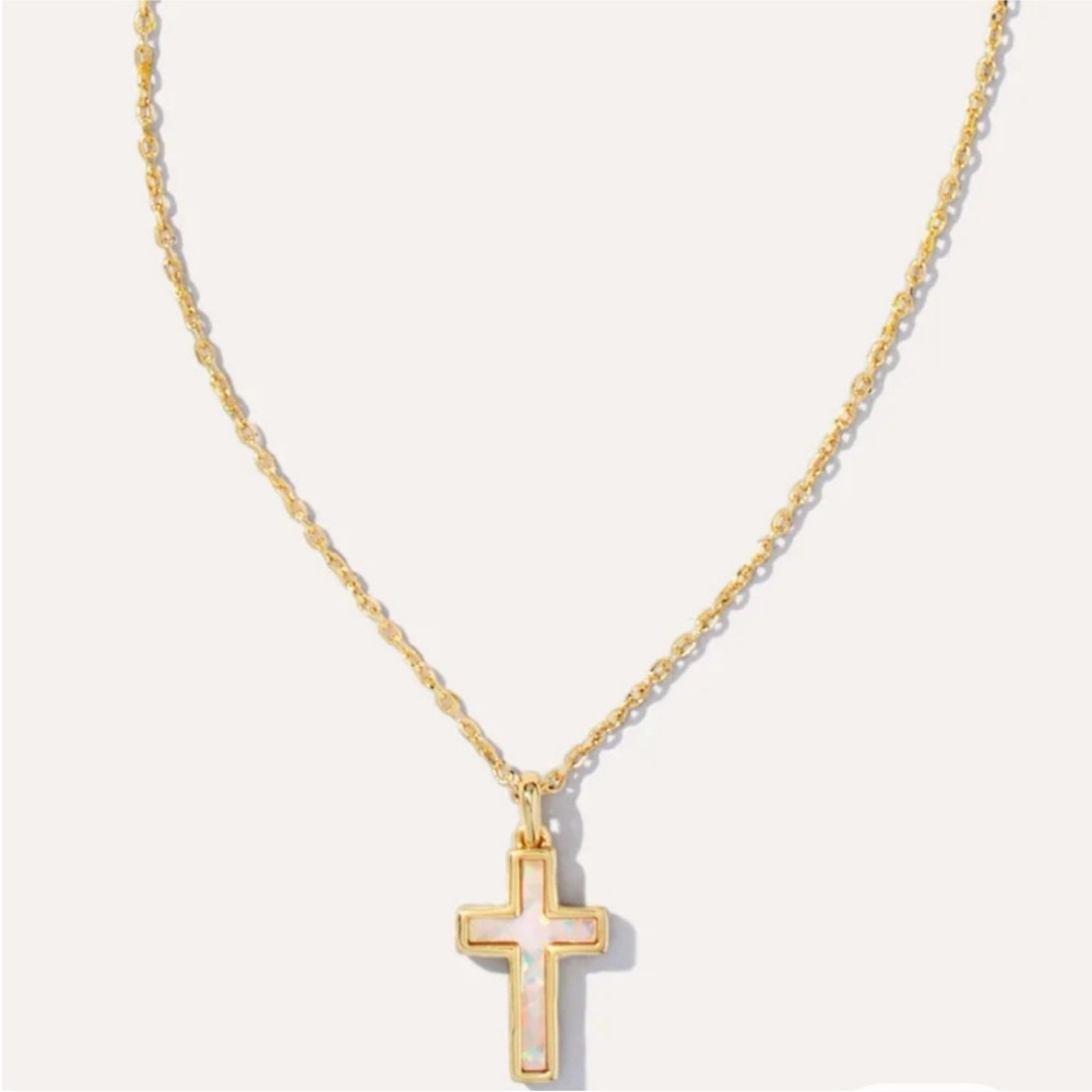 Kendra Scott Gold and White Cross Necklace